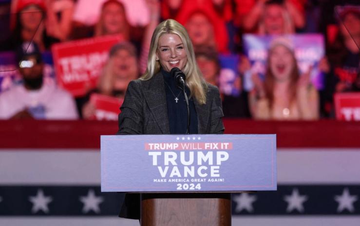 Former Florida Attorney General Pam Bondi speaks during a Trump rally in Greensboro, North Carolina.