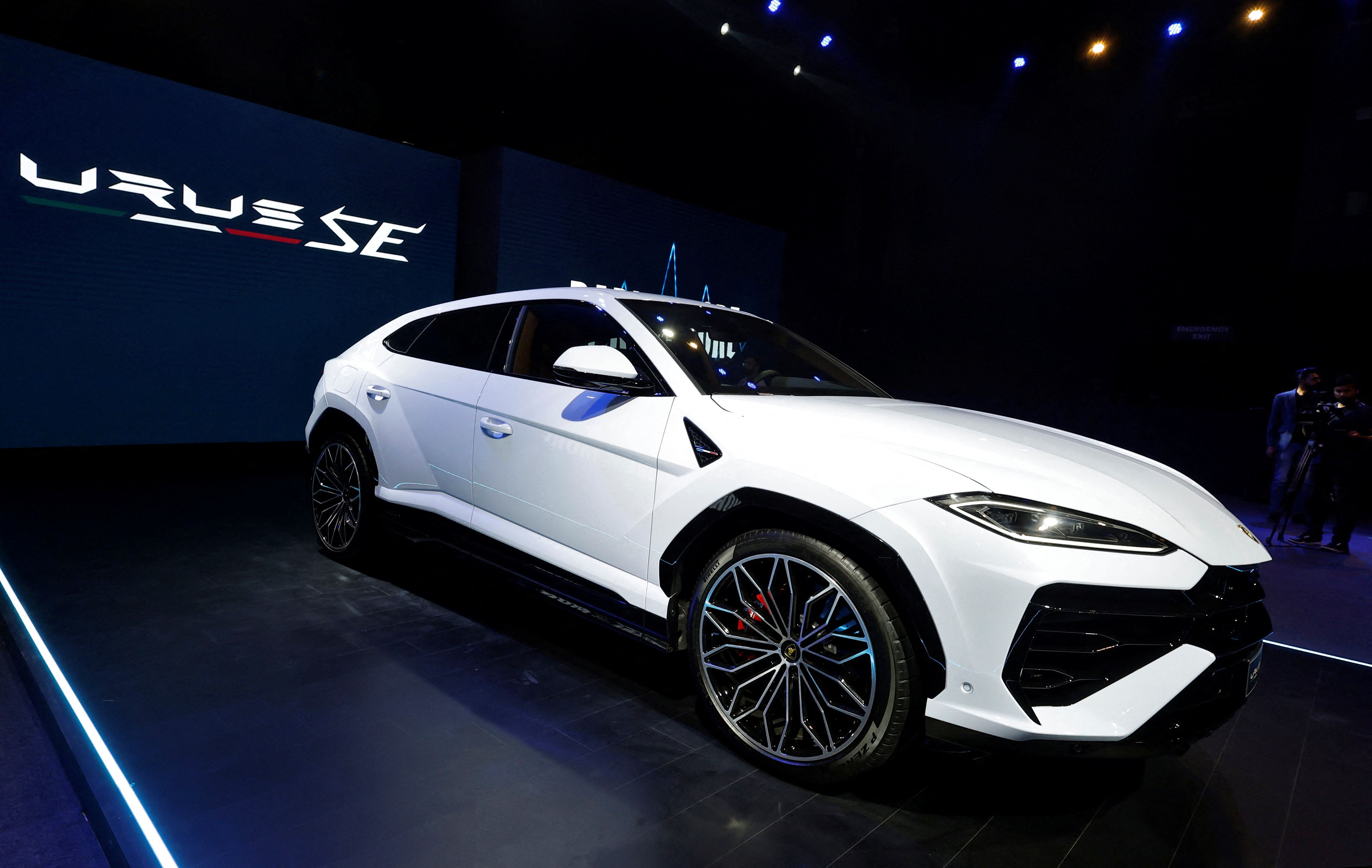 The Lamborghini Urus SE, a hybrid SUV car is presented during its launch in New Delhi.