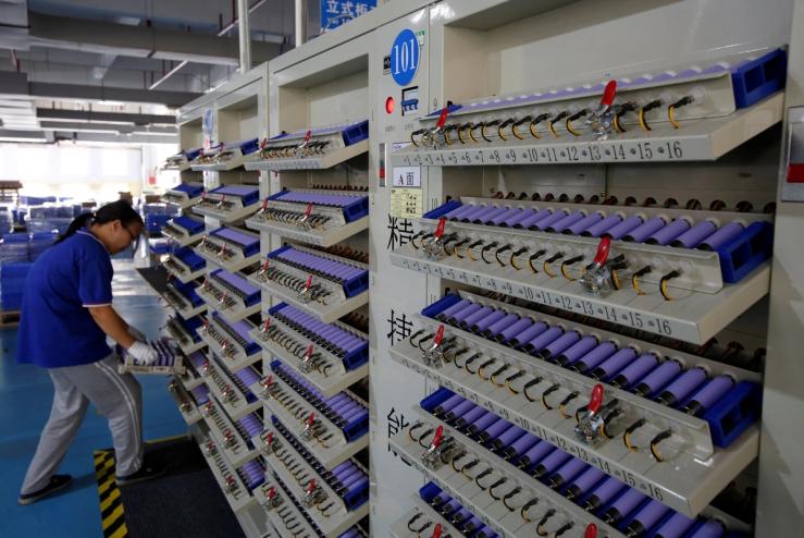 Batteries for electric vehicles are manufactured at a factory in Dongguan.