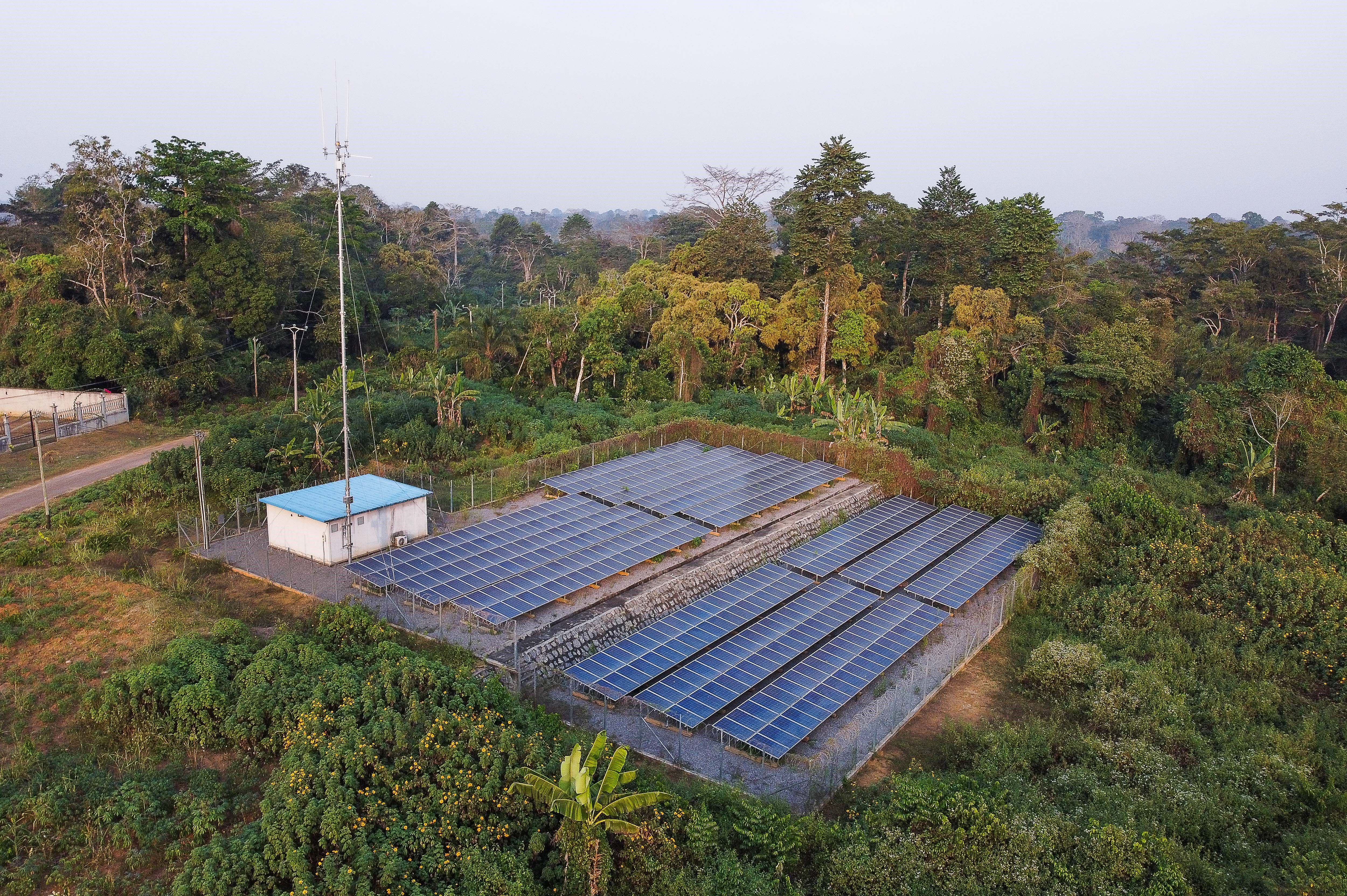 A solar energy plant built by Chinese telecoms firm Huawei in Konabeng, Cameroon.