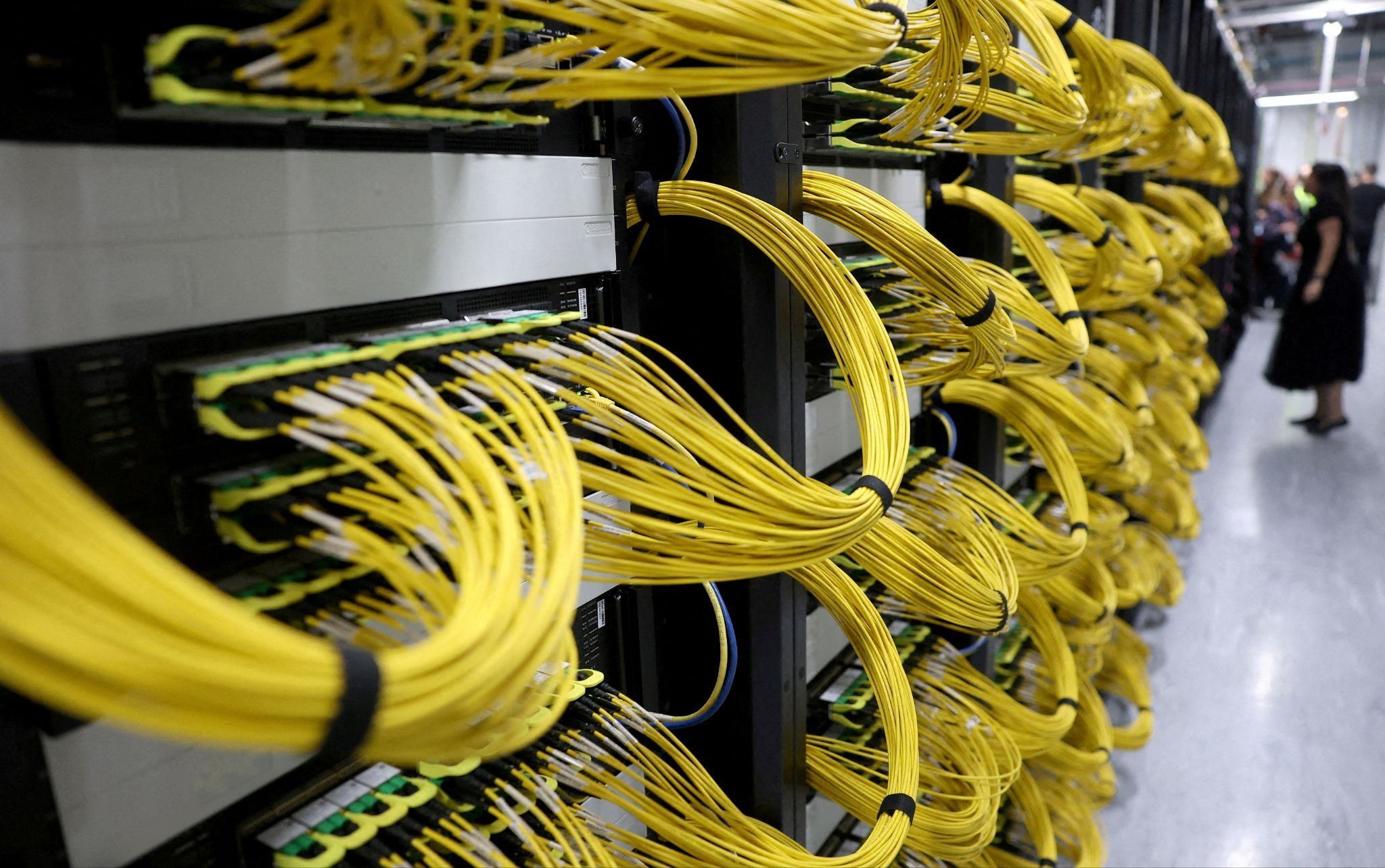 Racks for data servers, GPUs and CPUs inside a Nebius AI data center.