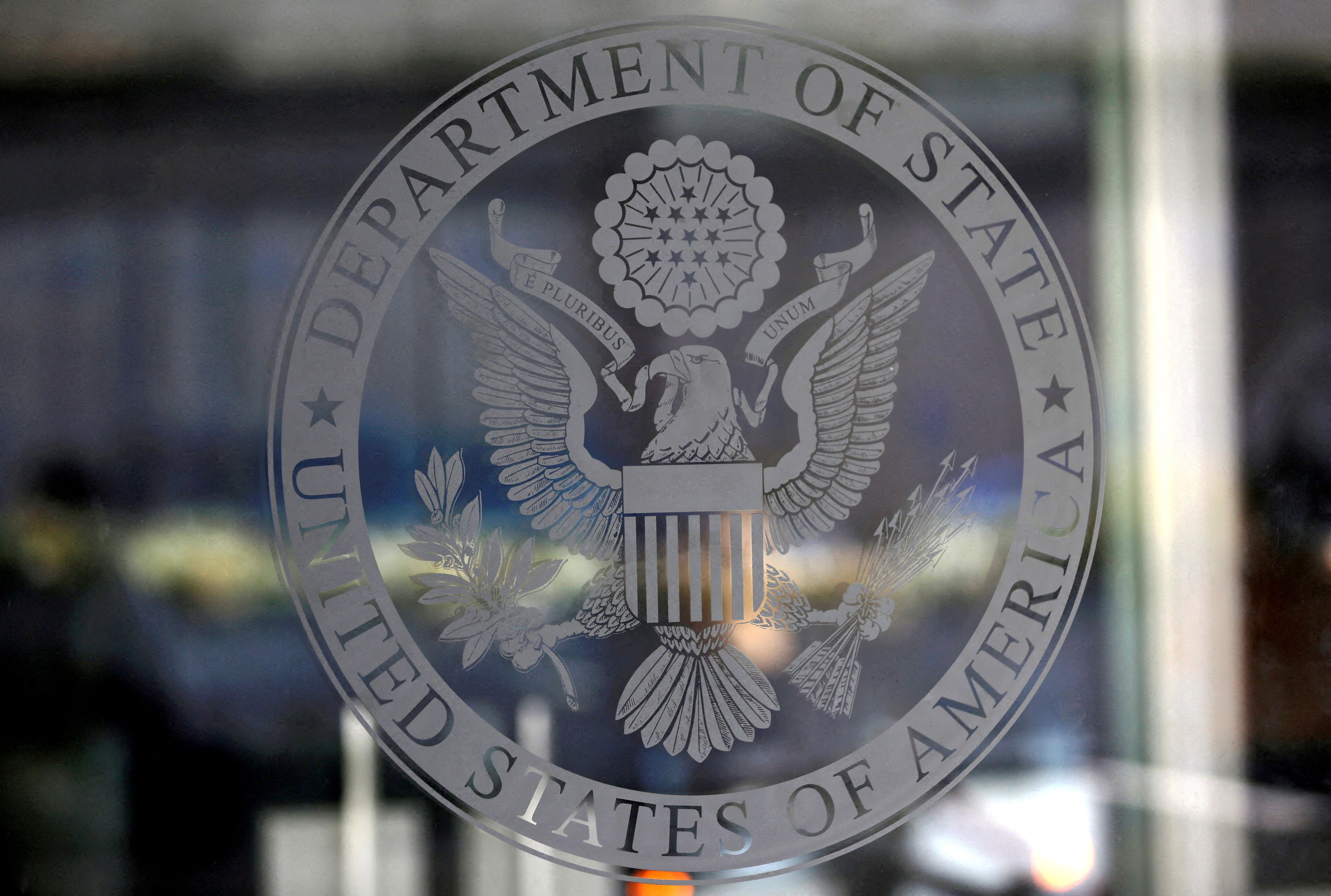 A logo of the US State Department. 