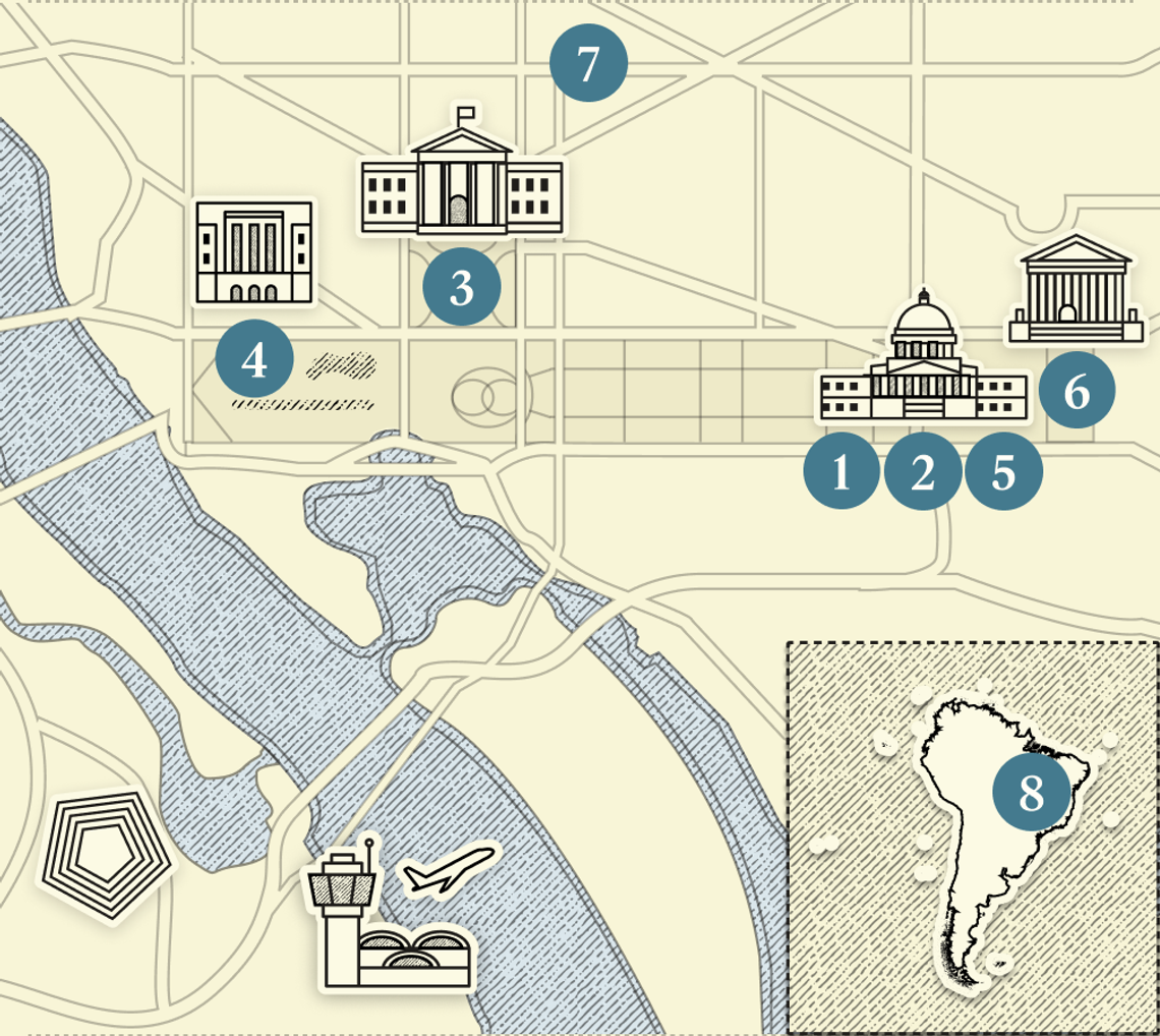 A numbered map of Washington, DC.