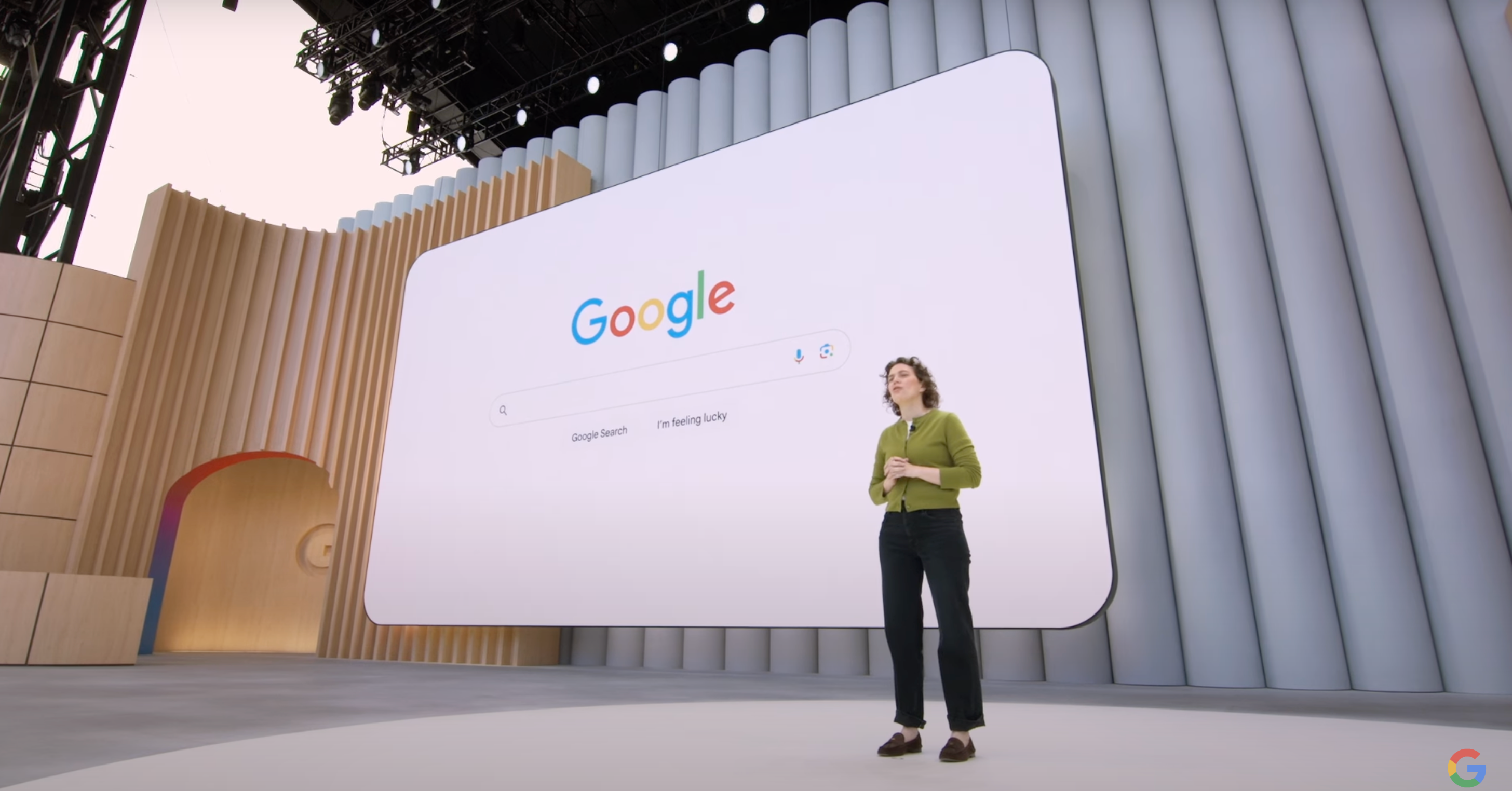 Liz Reid speaking at the Google I/O keynote.