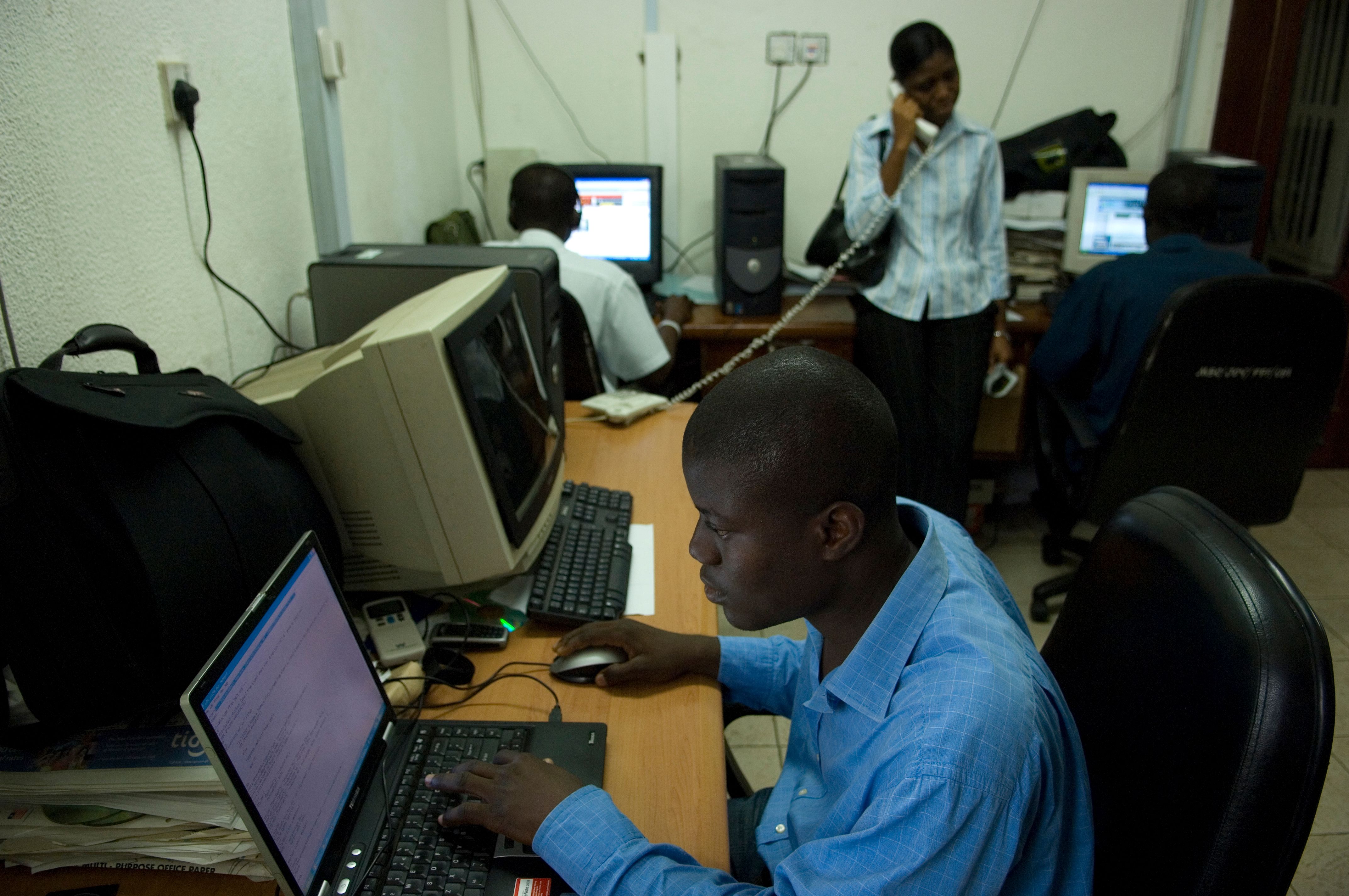 The newsroom at the Joy FM studios in Accra, Ghana, June 14, 2006.