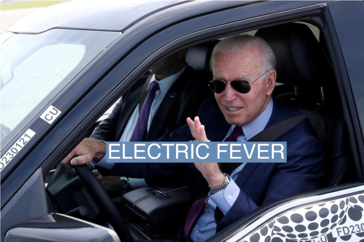 U.S. President Joe Biden waves as he tests the new Ford F-150 lightning truck as he visits VDAB at Ford Dearborn Development Center in Dearborn, Michigan, on May 18, 2021