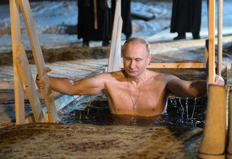 Putin takes a dip in the water during Orthodox Epiphany celebrations at lake Seliger, Tver region in January 2018