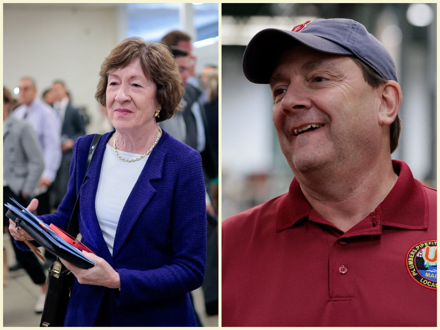 Collage of Sen. Susan Collins and Democratic opponent Troy Jackson.