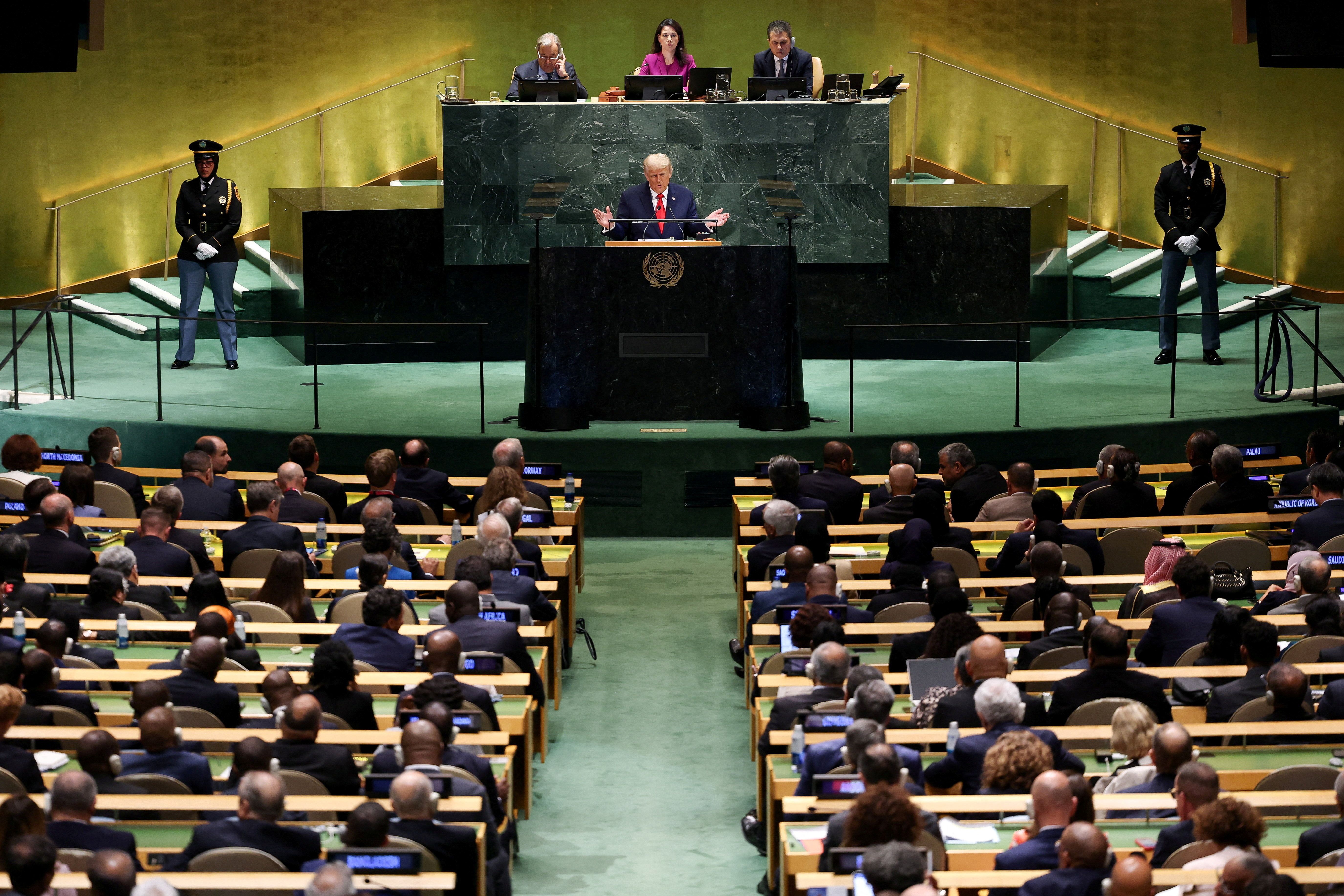 President Trump addresses the 80th United Nations General Assembly on Tuesday.