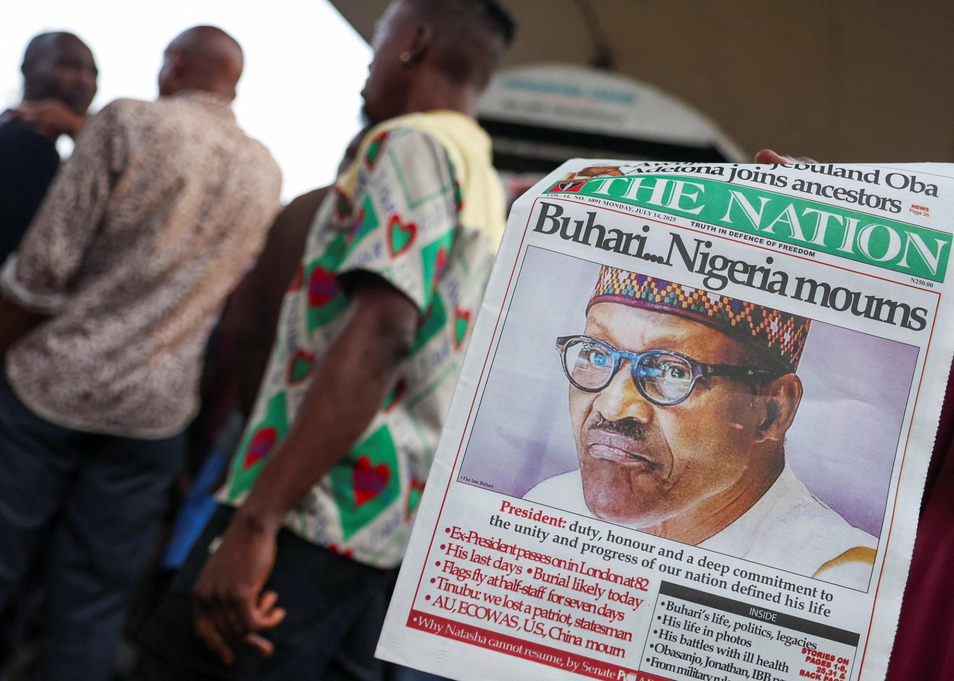 A photo of a Nigerian newspaper reporting on Buhari’s passing. 