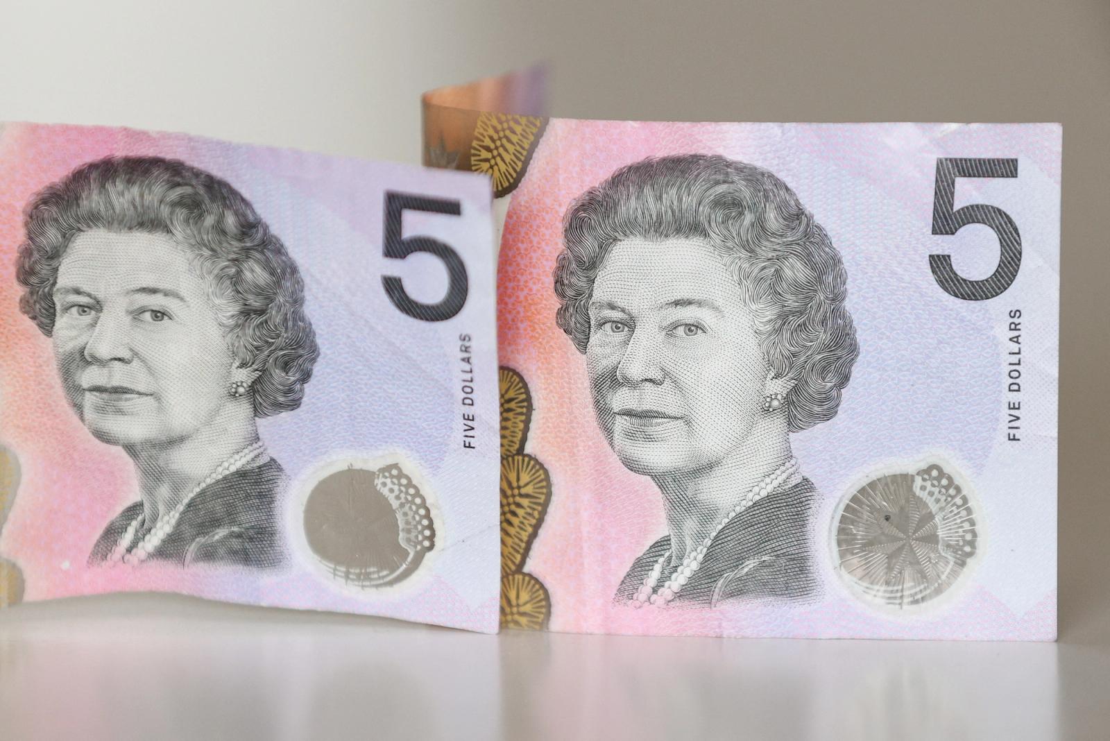 Australian $5 banknotes with a portrait of the late Queen Elizabeth II are seen in this picture illustration taken February 2, 2023.