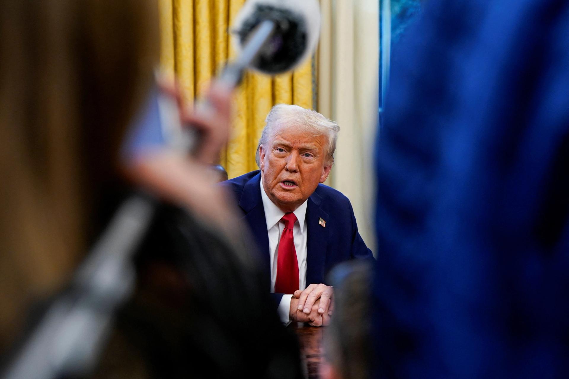 U.S. President Donald Trump speaks at the White House.