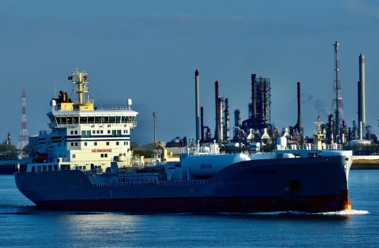 An LNG tanker.
