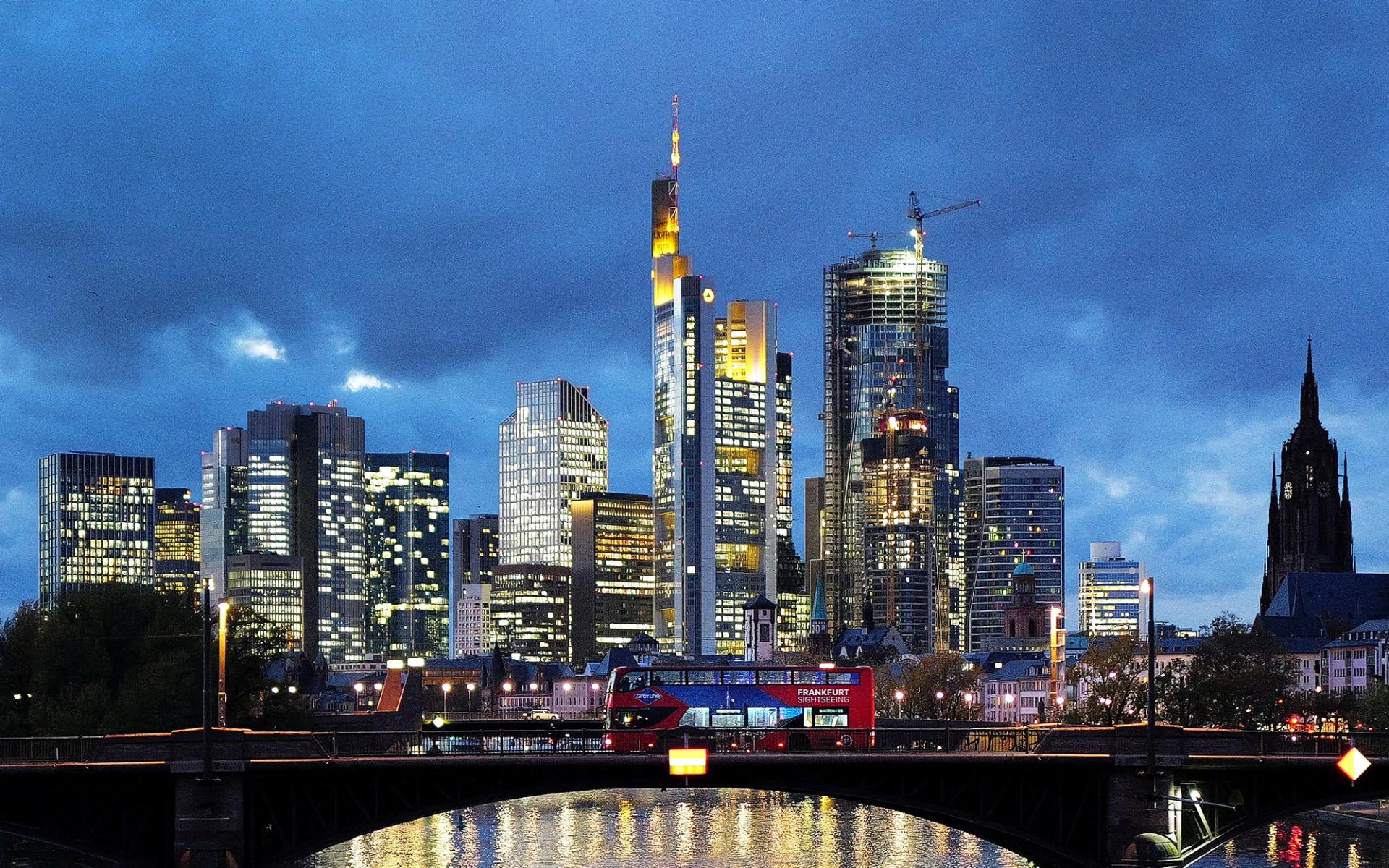 Frankfurt’s banking district at night