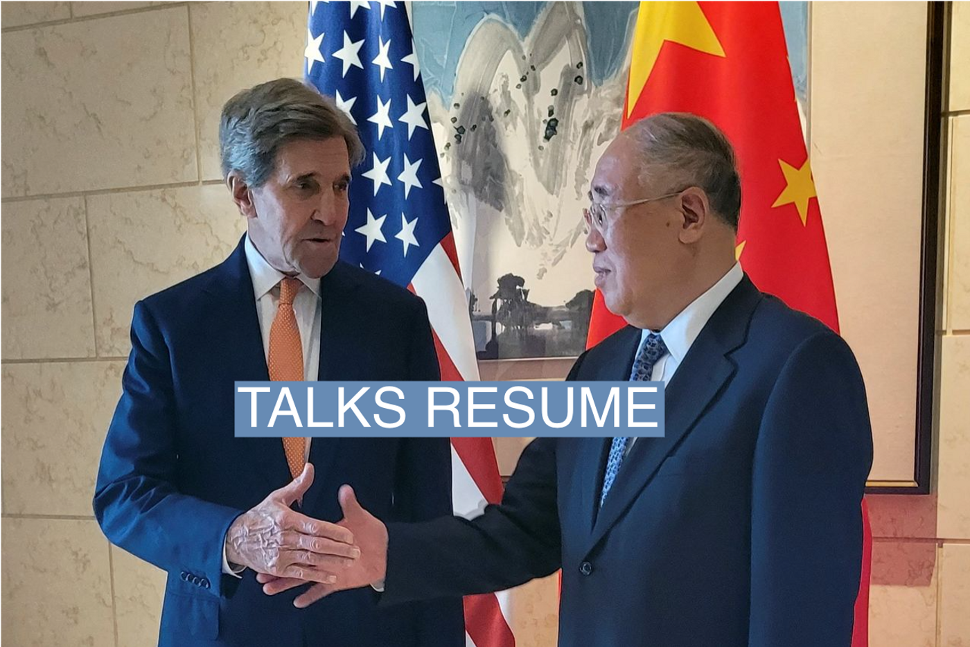 U.S. Special Presidential Envoy for Climate John Kerry shakes hands with his Chinese counterpart Xie Zhenhua before a meeting in Beijing, China July 17, 2023. REUTERS/Valerie Volcovici