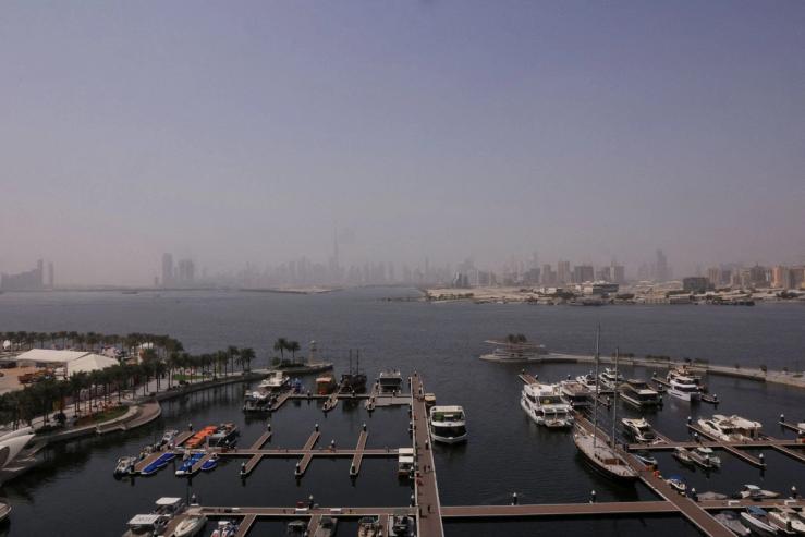 A view of Burj Khalifa from Vida Creek Harbour, amid the US-Israeli conflict with Iran, in Dubai, United Arab Emirates.