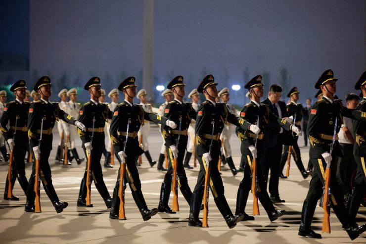 Members of Chinese military prepare for Trump’s arrival in Beijing.