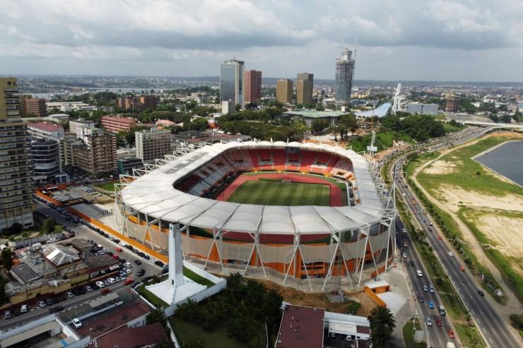 Aerial view of the Felix Houphouet Boigny Stadium ahead of the 34th edition of AFCON 2024 in Abidjan on Dec. 5, 2023.
