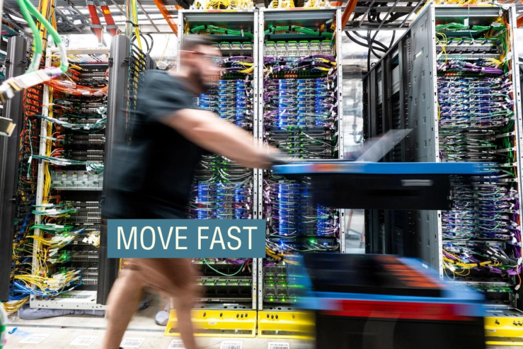 A technician works at an Amazon Web Services data center.