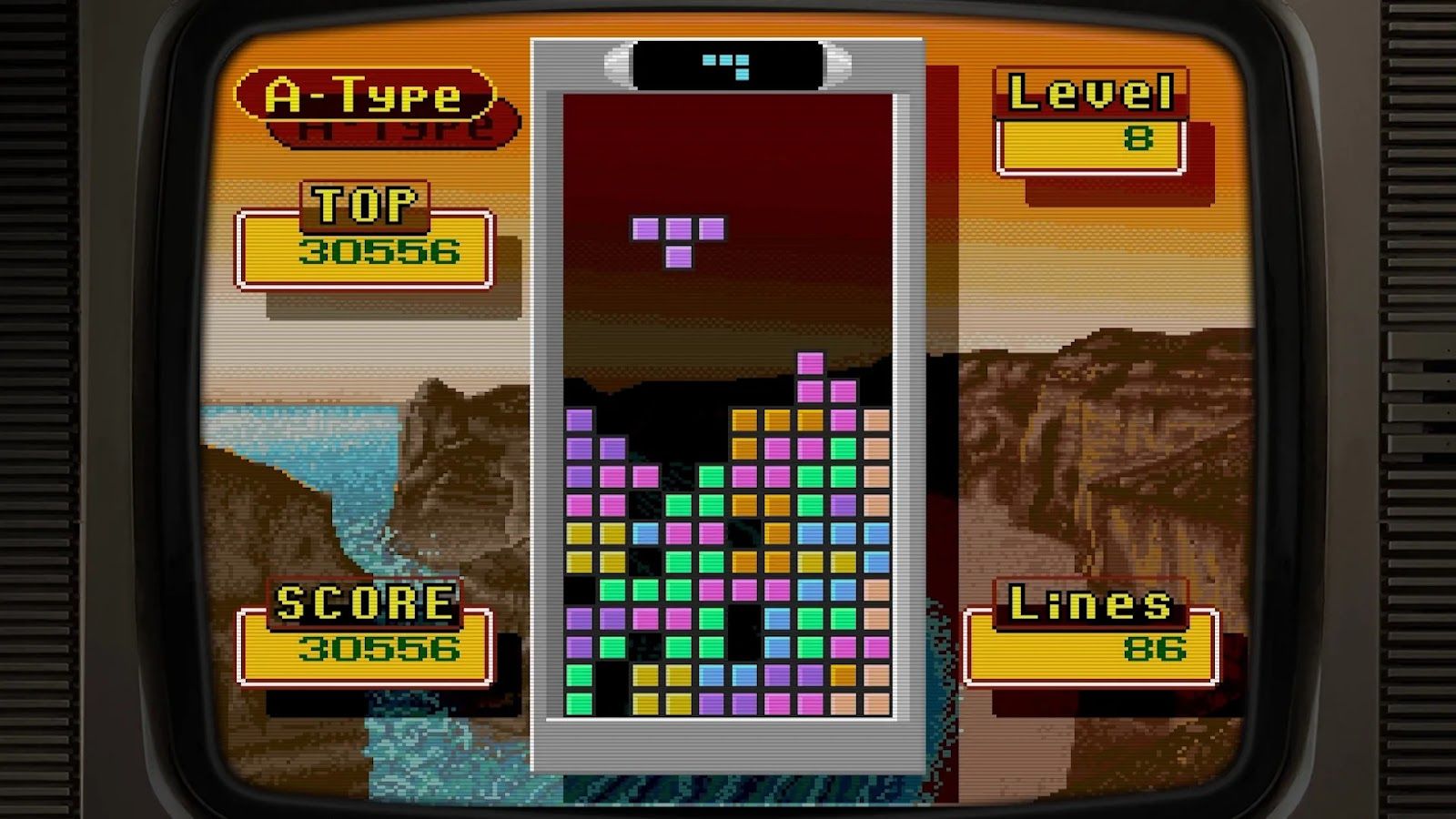 A screen showing a Nintendo Tetris game.
