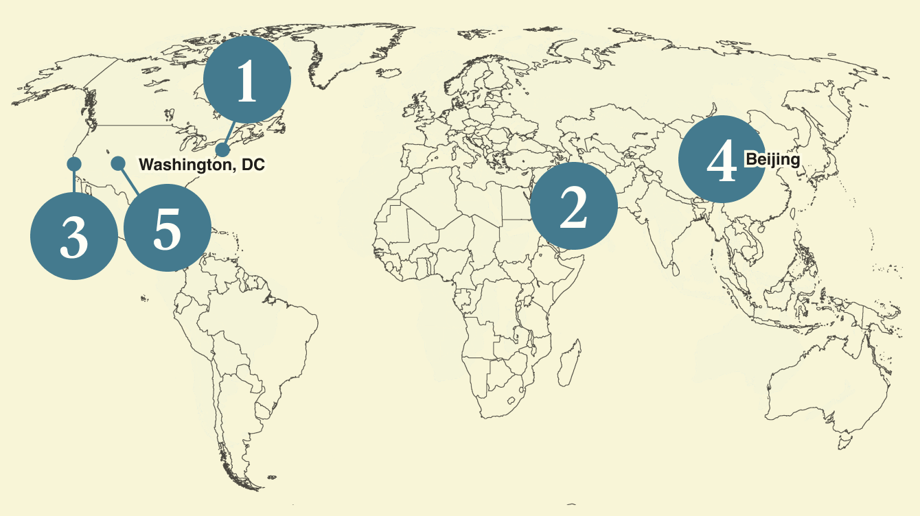 A numbered map of the world.