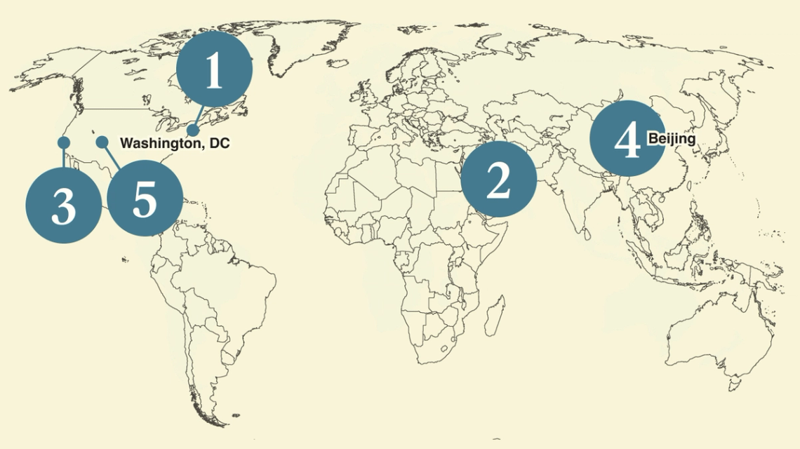 A numbered map of the world.