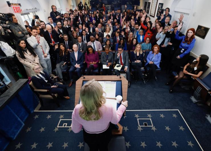 White House press secretary Karoline Leavitt briefs the press