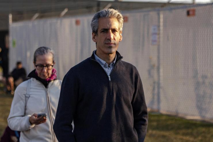 Evanston, IL Mayor Daniel Biss stands outside of the Broadview ICE processing facility, after U.S. President Donald Trump ordered increased federal law enforcement presence to assist in crime prevention, in Broadview, Illinois, US.