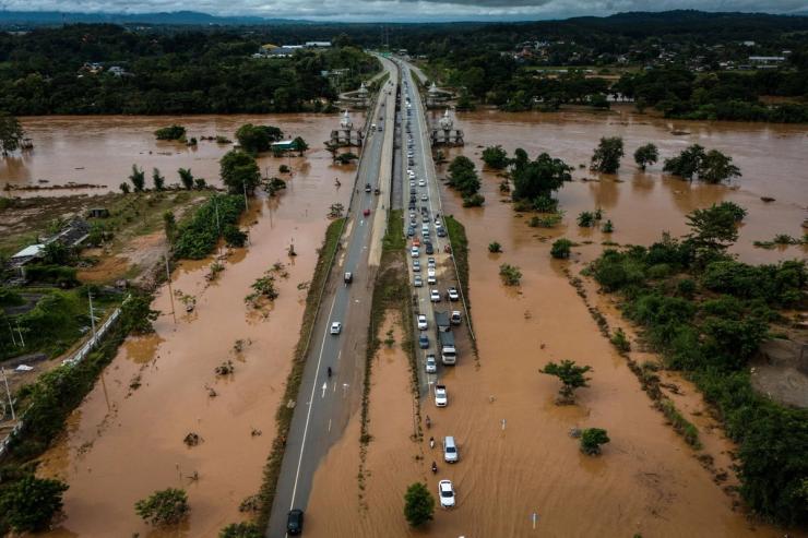 A flooded area following the impact of Typhoon Yagi, in Chiang Rai in the northern province of Thailand.