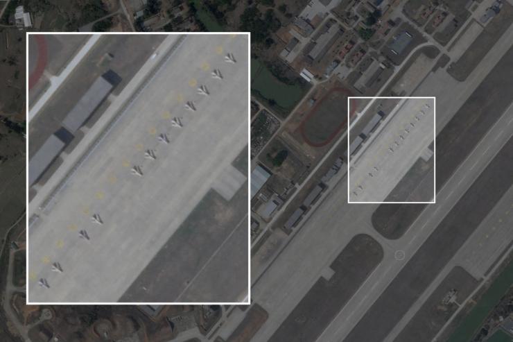 A satellite image shows obsolete Chinese J-6 fighters that have been converted into attack drones.