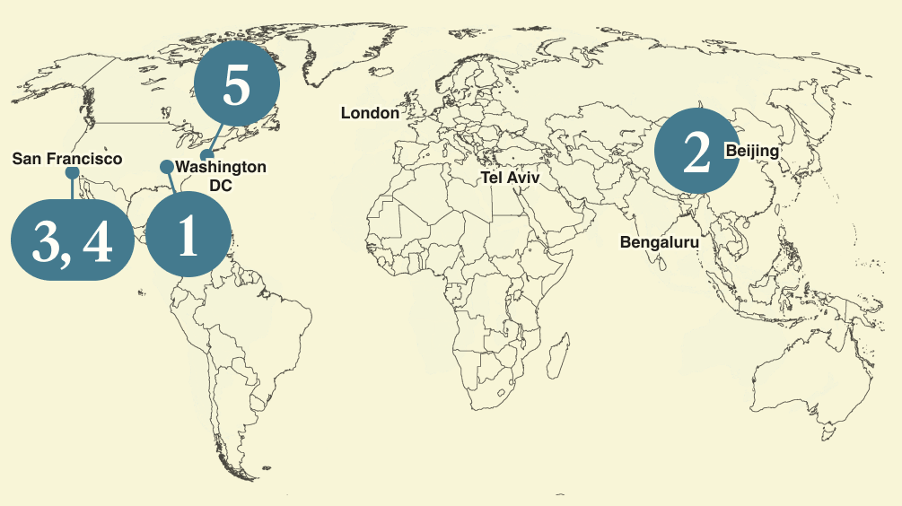 A numbered map of the world.