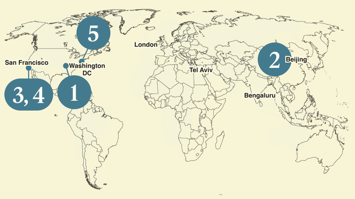 A numbered map of the world.