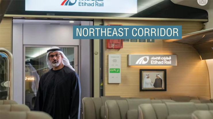 Sheikh Khaled bin Mohamed bin Zayed Al Nahyan, Crown Prince of Abu Dhabi and Chairman of the Abu Dhabi Executive Council, onboard at the Mohamed bin Zayed City Passenger Train Station in Abu Dhabi.