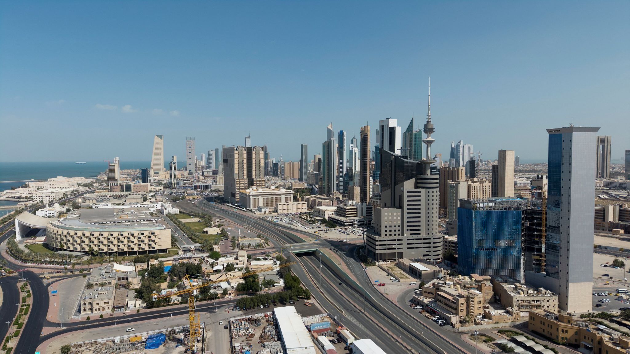 A drone view shows Kuwait City.