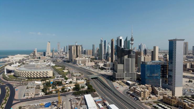 A drone view shows Kuwait City.