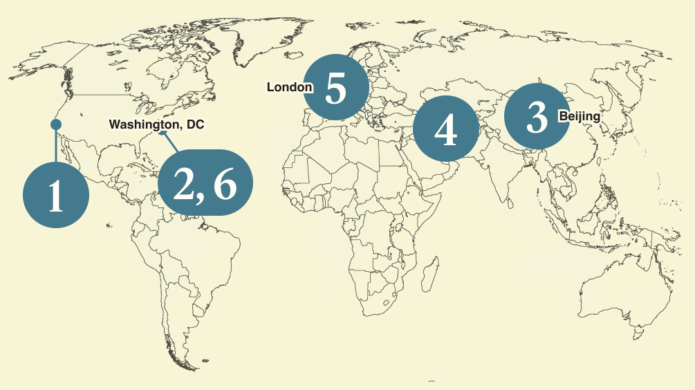 A numbered map of the world.