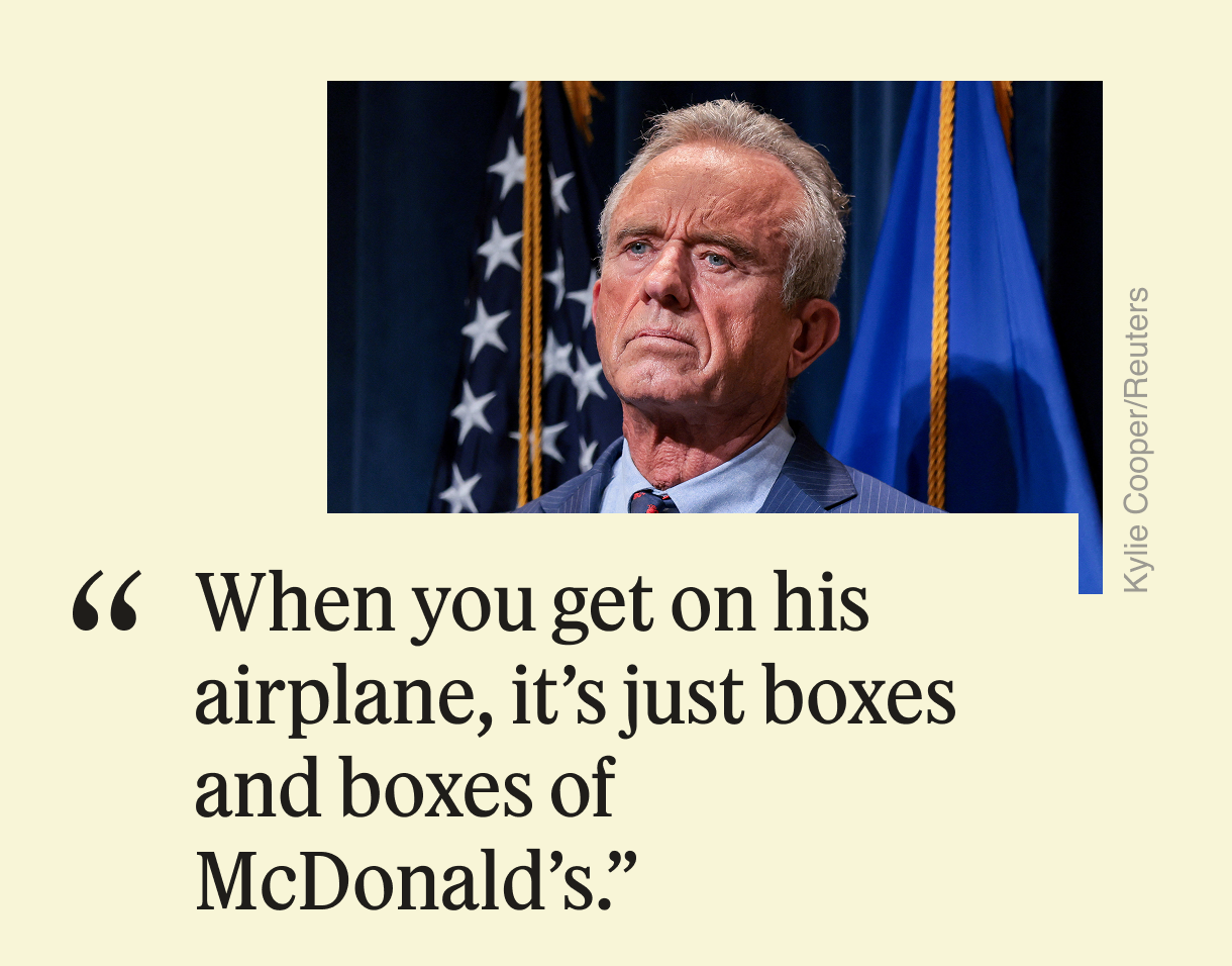 “When you get on his airplane, it’s just boxes and boxes of McDonald’s.” 