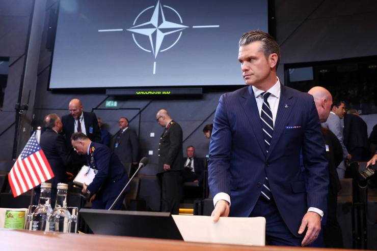 U.S. Defense Secretary Pete Hegseth attends a meeting of NATO Defence Ministers at the Alliance headquarters in Brussels, Belgium June 5, 2025.
