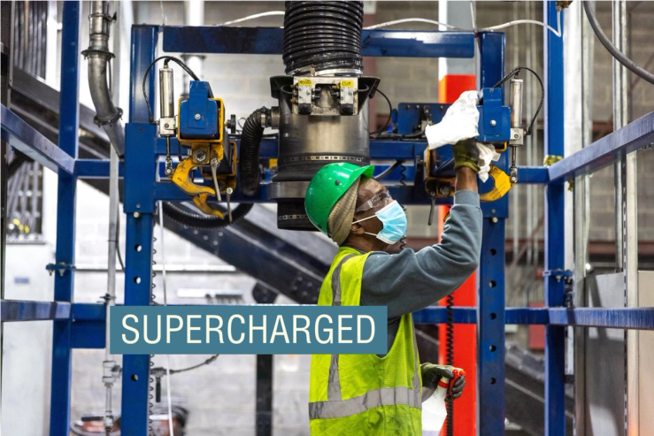 A worker is seen in Ascend Elements’ facility in Covington on Tuesday, March 28, 2023.