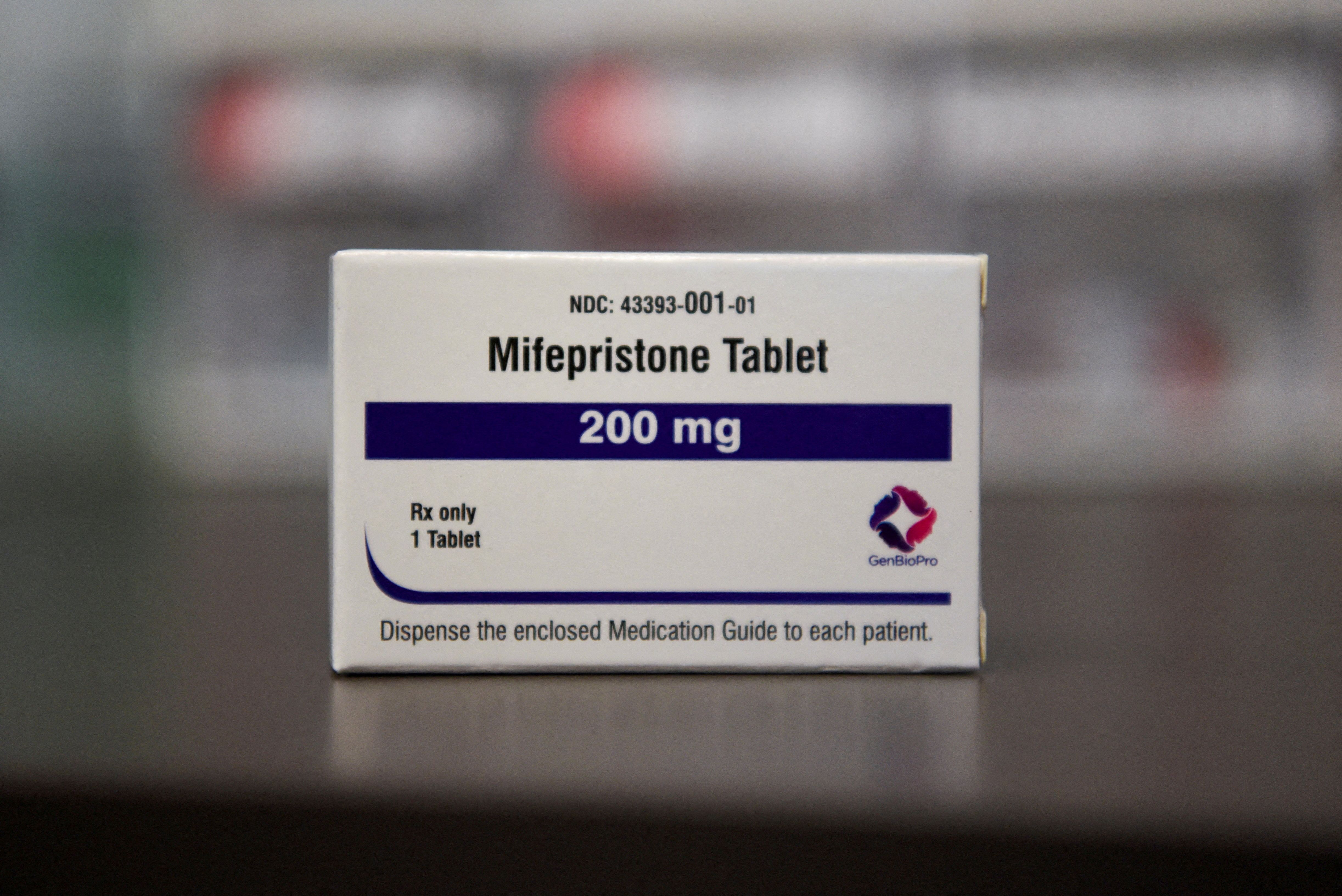 A box containing a Mifepristone tablet