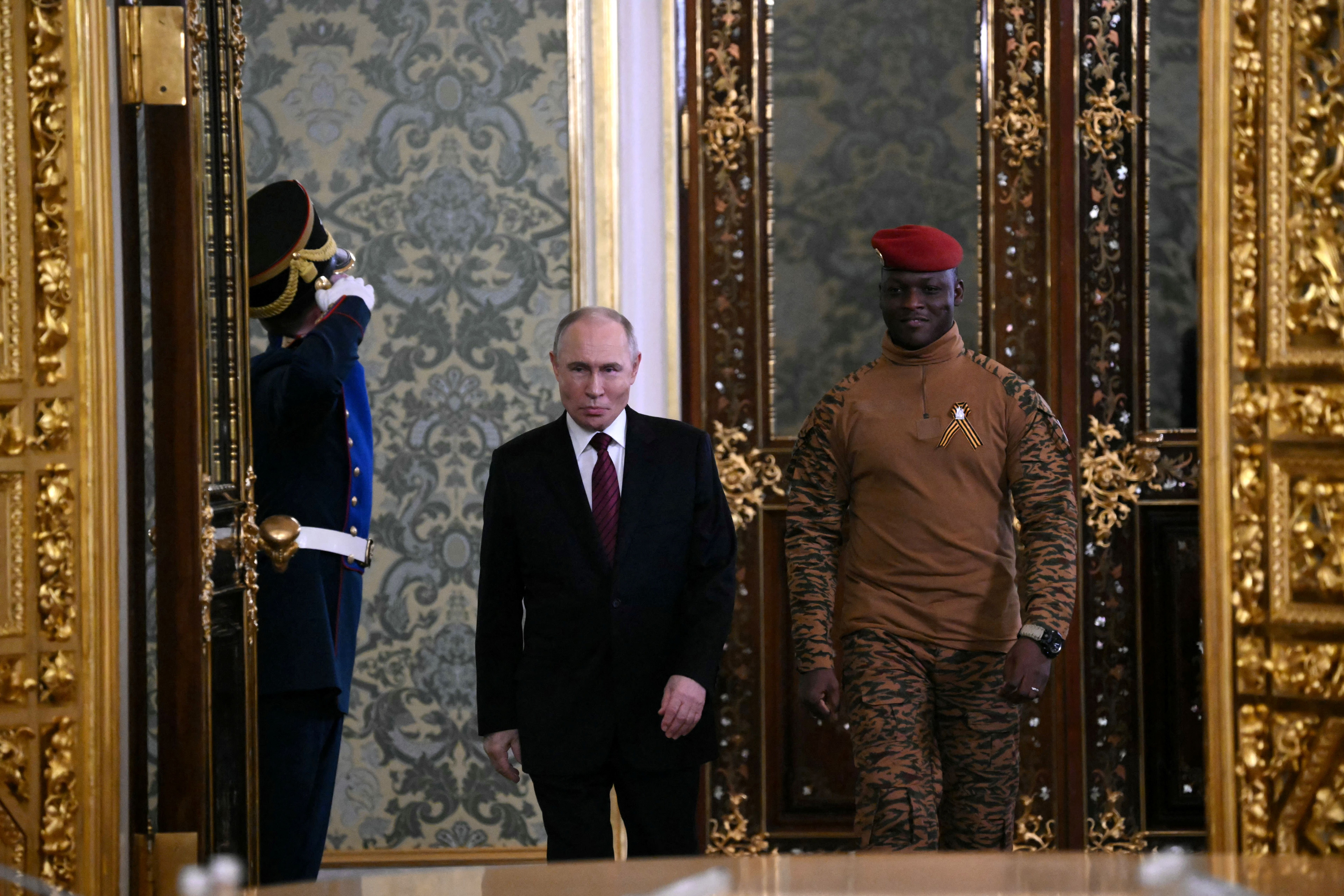 Russia’s President Vladimir Putin and Burkina Faso’s junta leader Captain Ibrahim Traore.