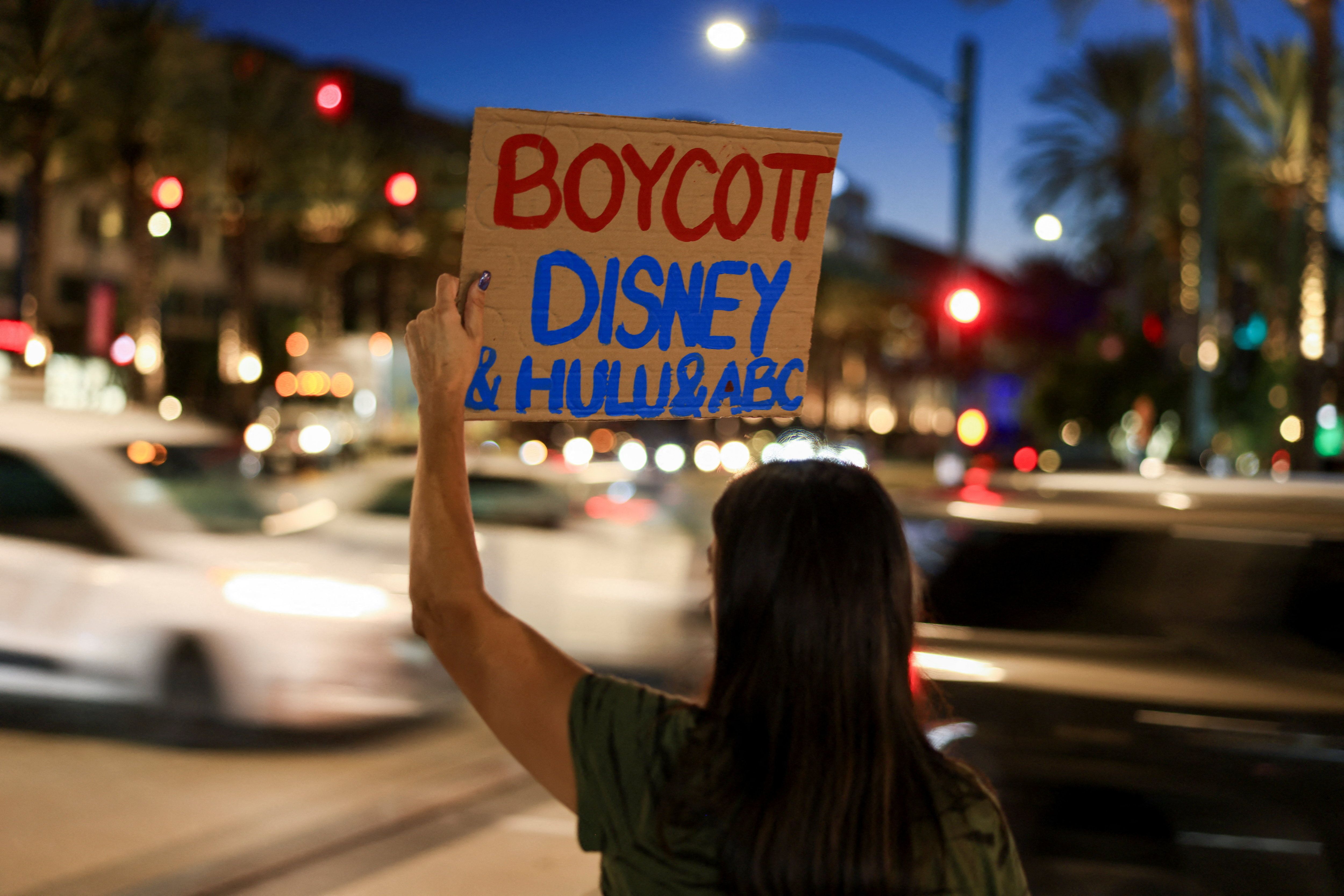 A person protests Disney