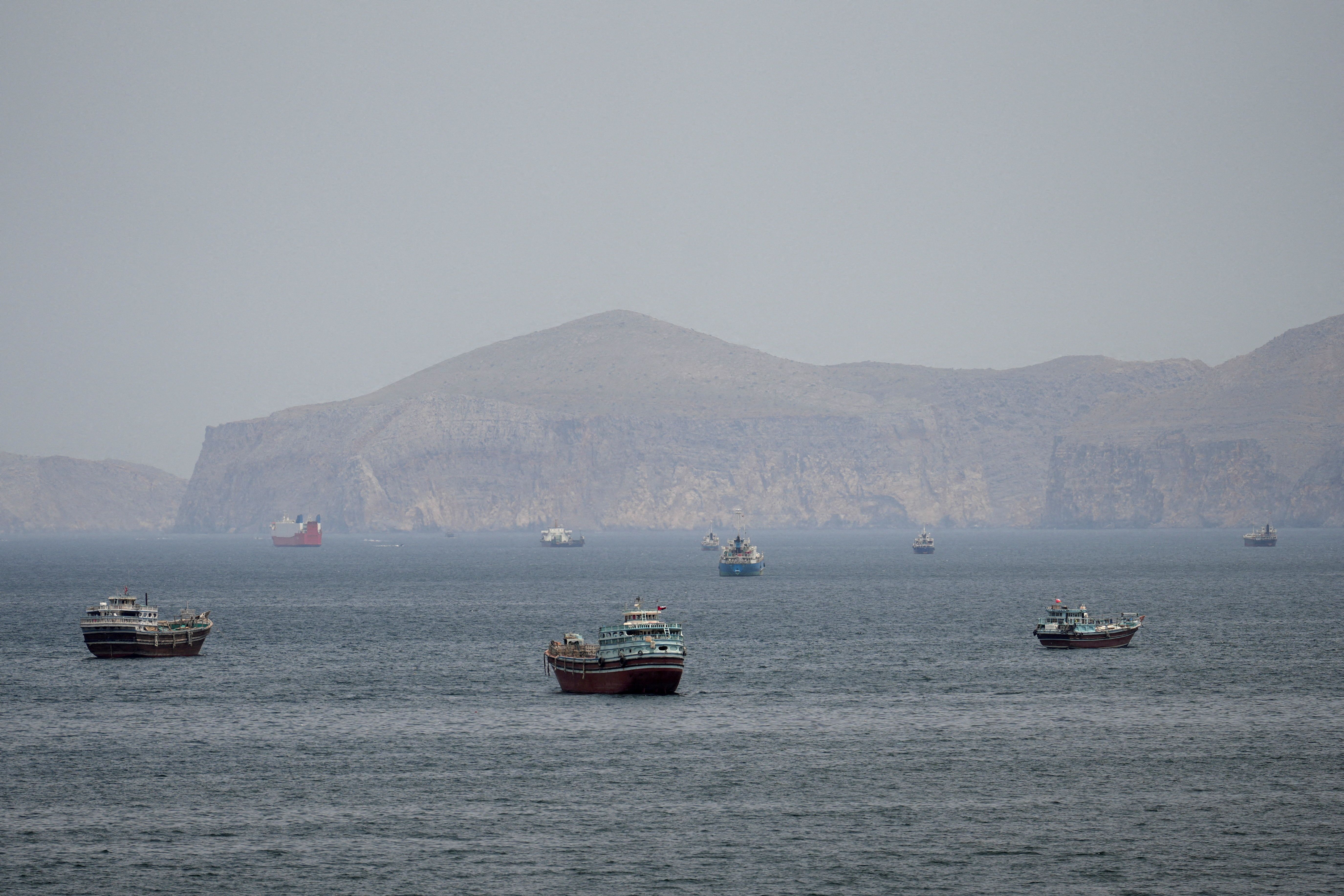 Ships and boats in the Strait of Hormuz.