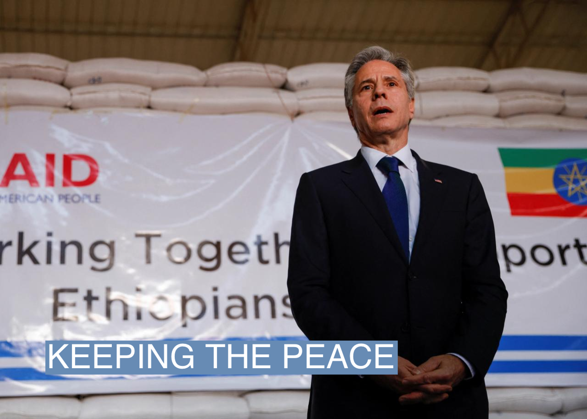 U.S. Secretary of State Antony Blinken visits a U.N. Logistics Center Warehouse in Addis Ababa, Ethiopia March 15, 2023. 