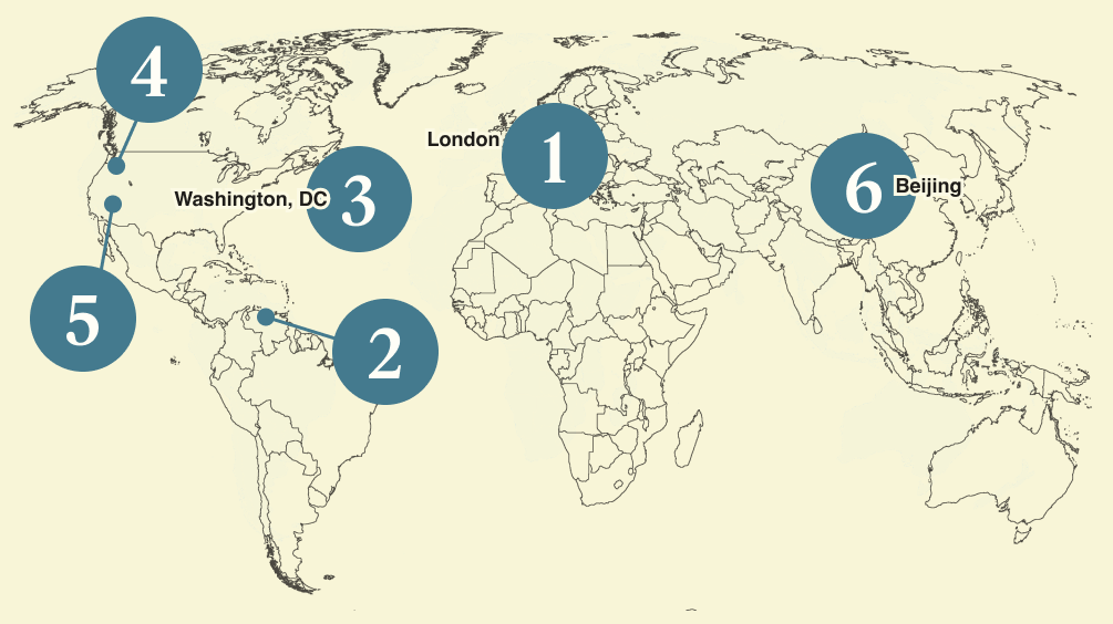 A numbered map of the world.