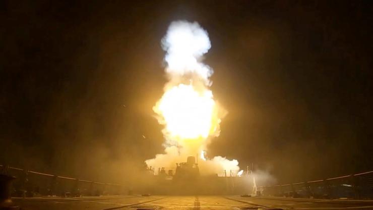 A projectile is fired during what the US Central Command said was a third round of strikes this week against Iran