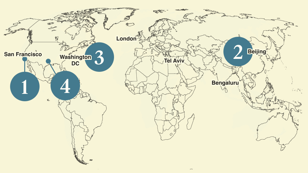 A numbered map of the world.