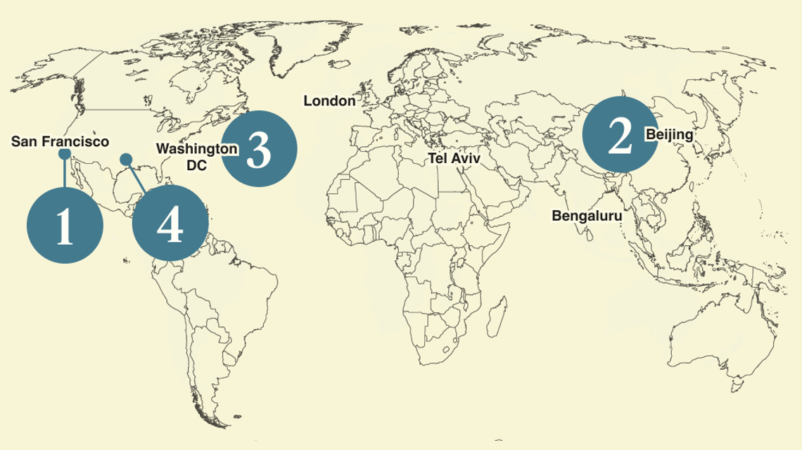 A numbered map of the world.