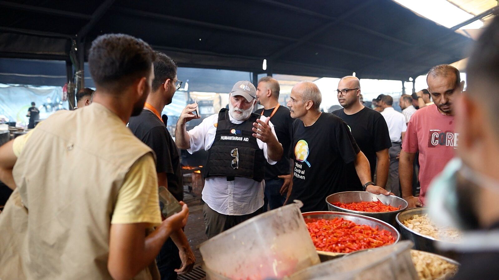 José Andrés meets with WCK team members at Deir al-Balah Kitchen