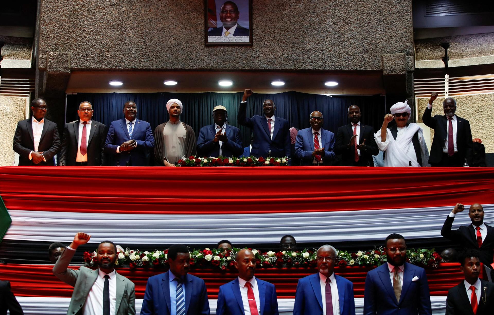 Delegates affiliated to Sudan’s Rapid Support Forces at a meeting in Nairobi.